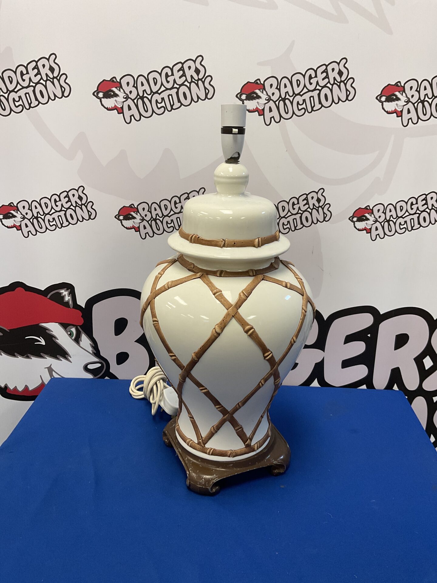 932 20th Century table lamp formed as vase and cover with stylised Bamboo decoration 22” High