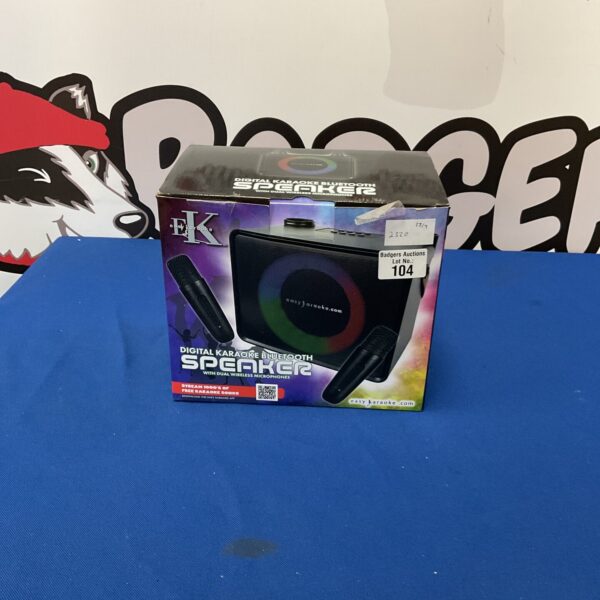 Easy Karaoke digital speaker with wireless microphones for karaoke fun.