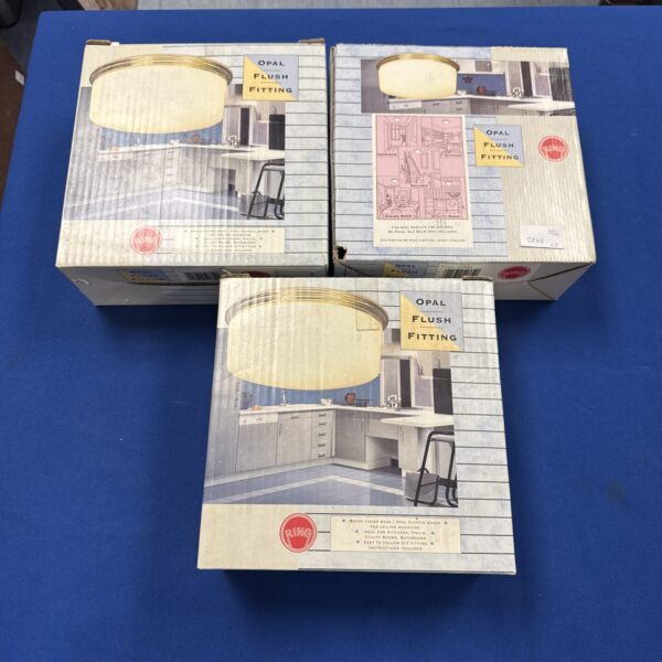 Three new Ring brass effect ceiling lights in original packaging.
