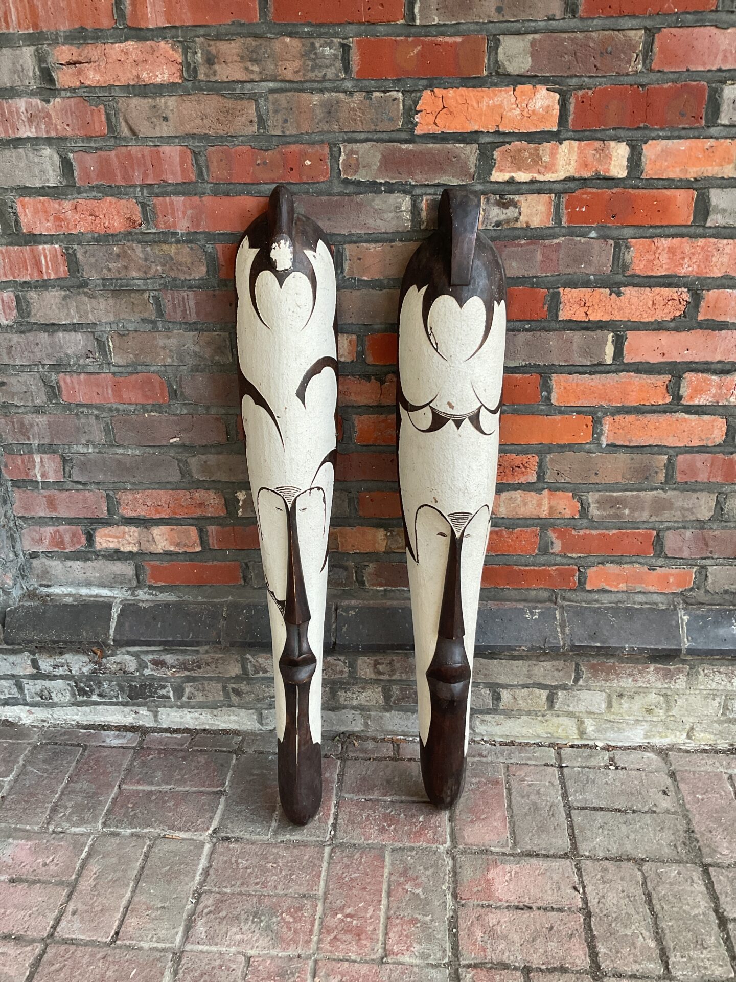 001 Pair of large vintage carved wooden african masks