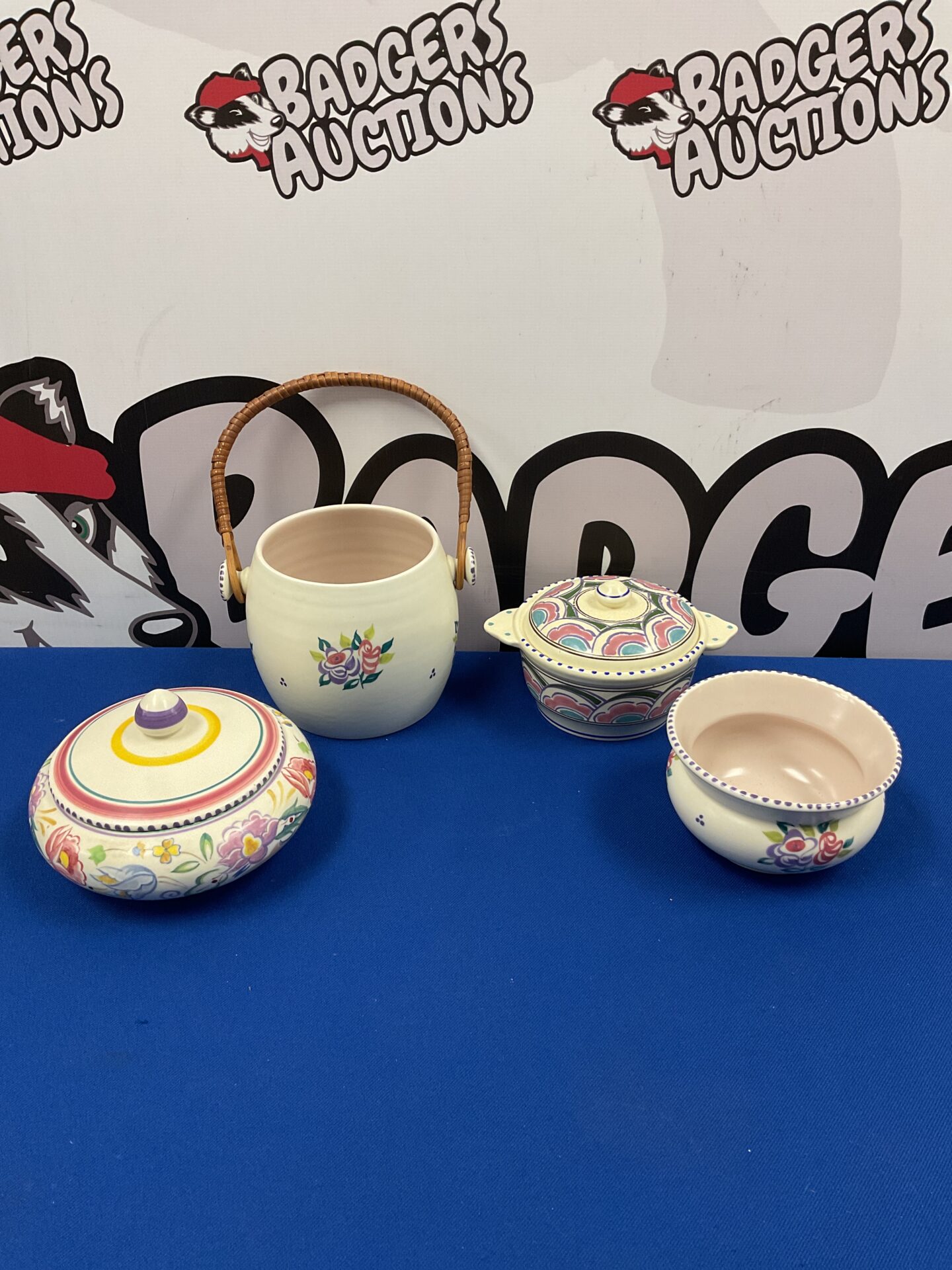 020 Four poole & honiton pottery devonshire lidded pots & bowls