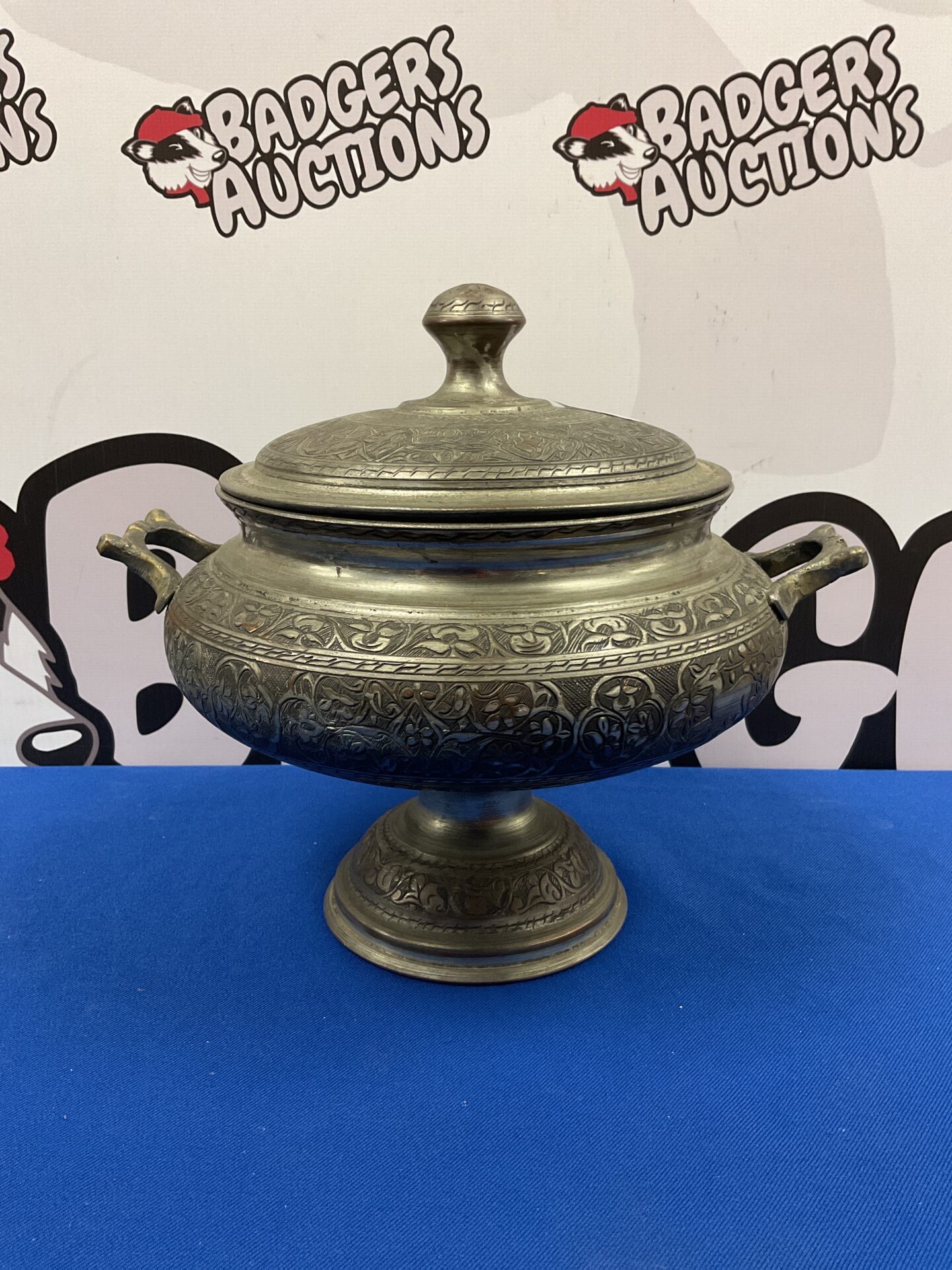 021 Large Vintage silver plate on copper Asian lidded pot