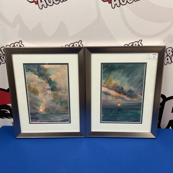 Signed Hawes watercolour painting of a vibrant sunset landscape.