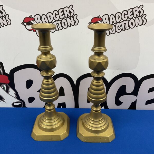 Pair of vintage brass candlesticks with beaded detailing.