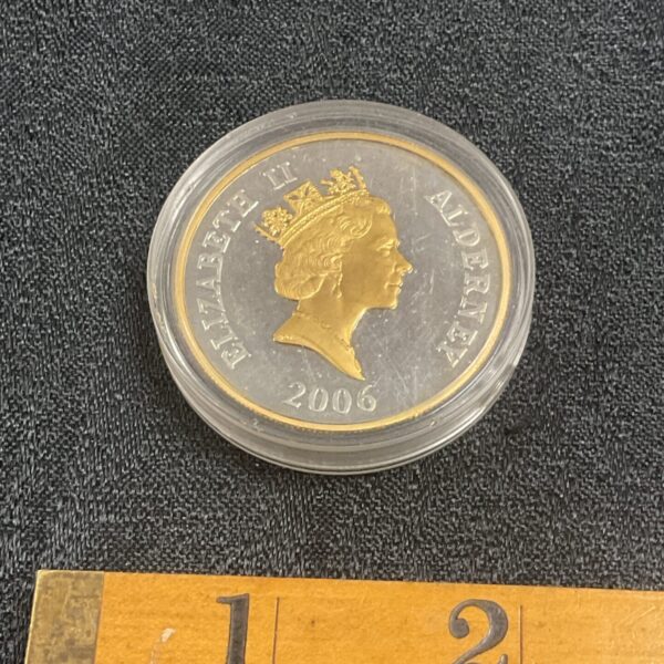 Obverse of the 2006 Alderney £5 Queen Elizabeth II commemorative coin.