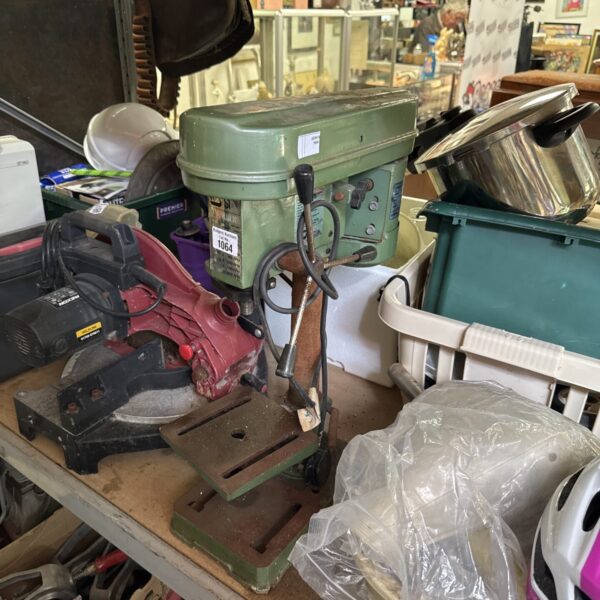 Vintage green SIP pillar drill for metalworking and workshop use.