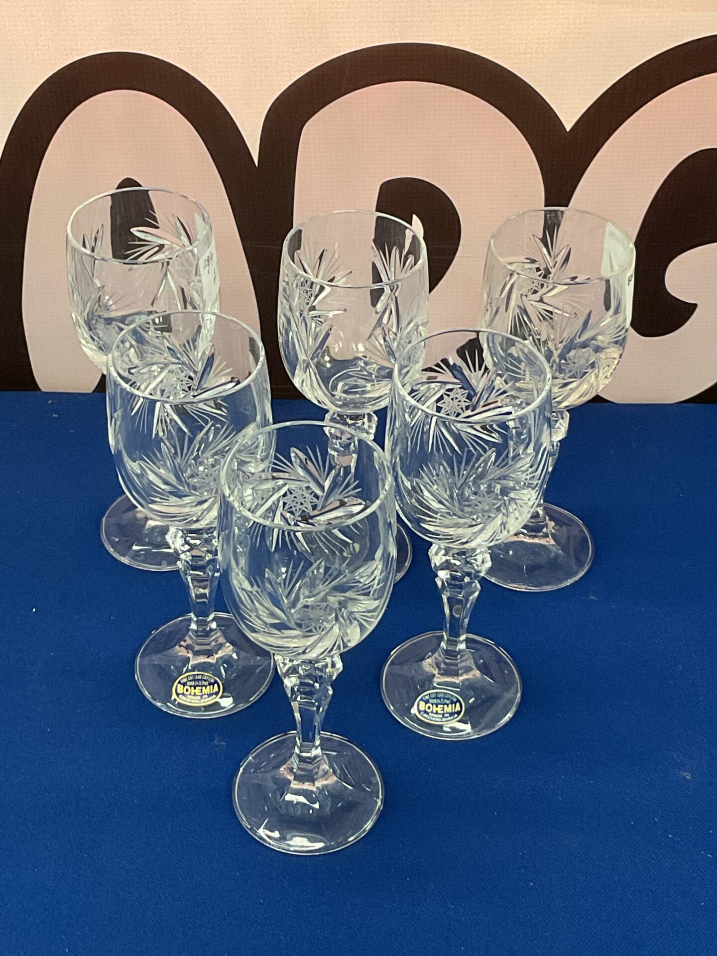 942 Six Bohemian fine cut lead crystal glasses
