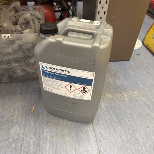 Full drum of Solventis DC2230 blue anti-freeze coolant.