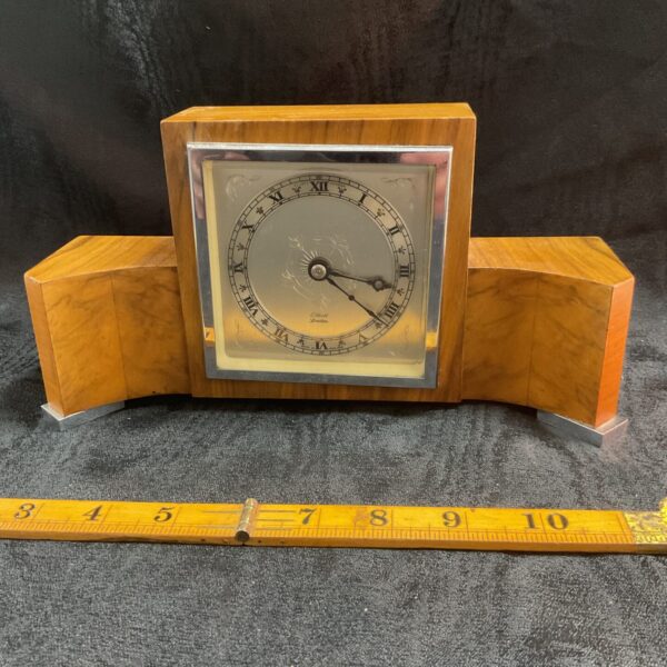Vintage Art Deco mantle clock by Elliot London with walnut case.
