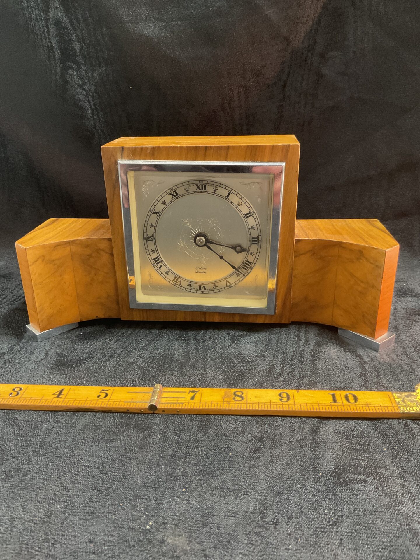 807 elliot london art deco walnut and chrome 8 day mantle clock working
