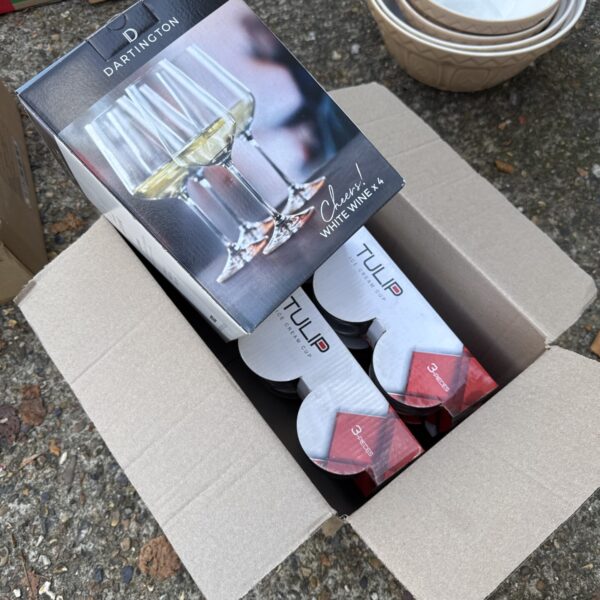 Set of Dartington Nova tulip glasses for wine and ice cream.