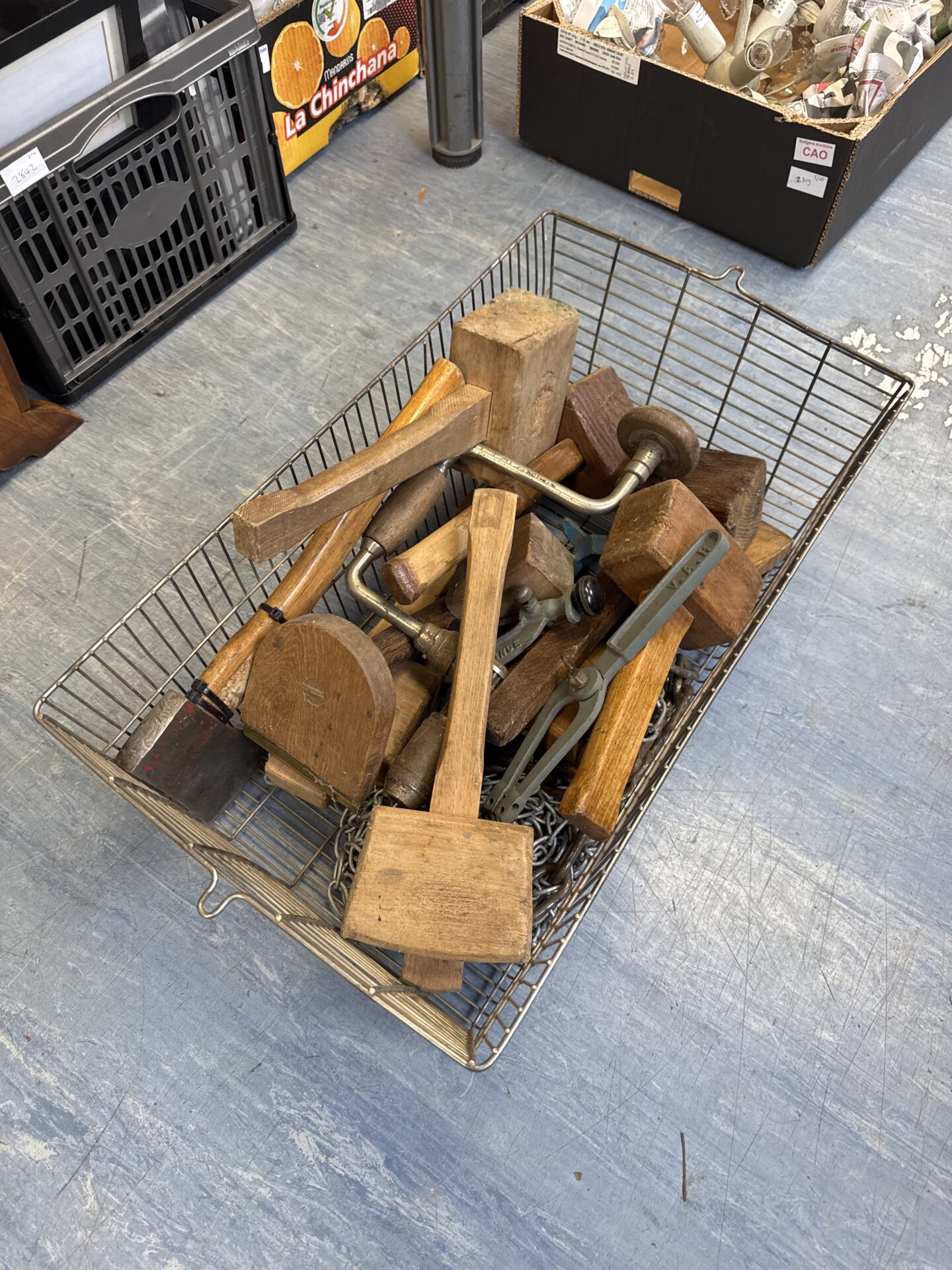 1005 Basket of vintage woodworking tools