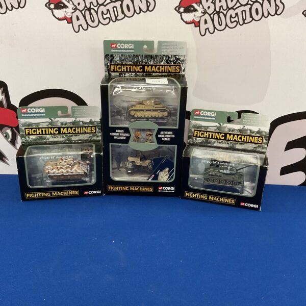 Boxed Corgi Fighting Machines diecast models, WWII military aircraft collection.