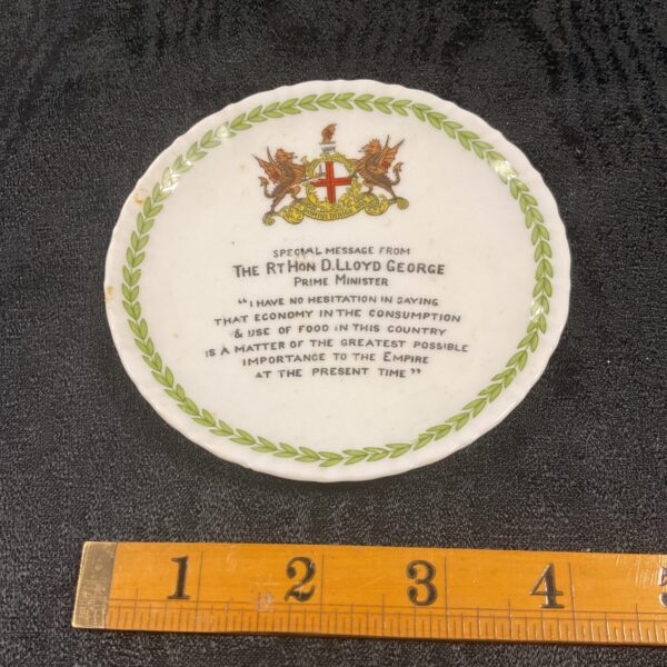 Vintage WW1 butter dish with Lloyd George message.