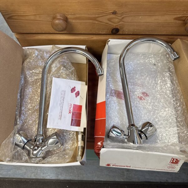 Vintage Mak Bateria kitchen mixer taps in chrome finish.