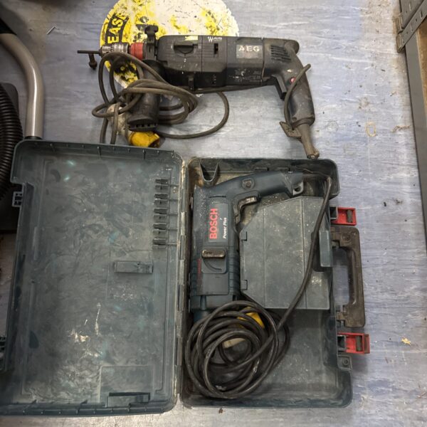 Vintage power drill lot including Bosch and AEG tools.
