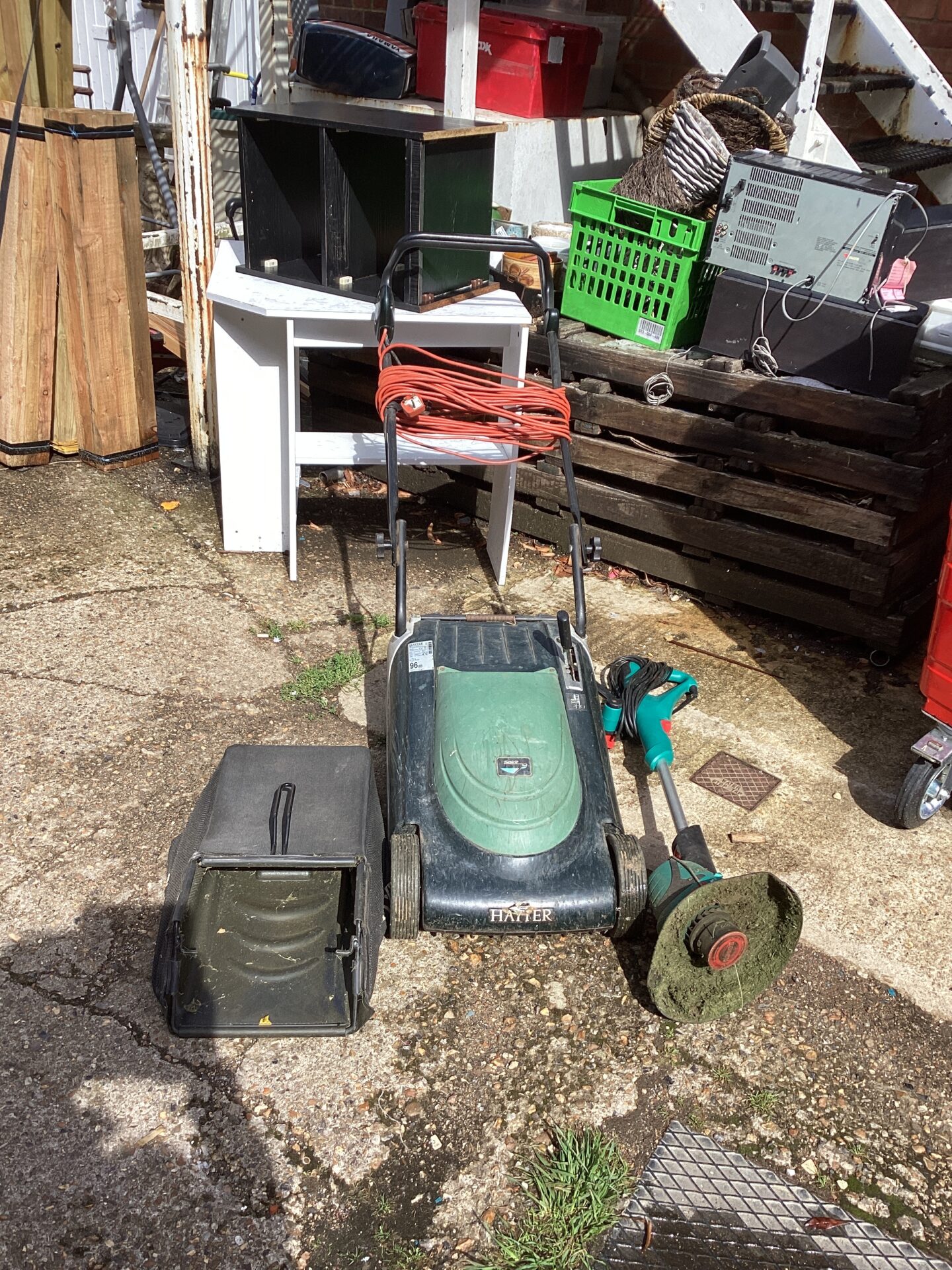 1136 Hayter electric lawn mower with Bosch Strimmer