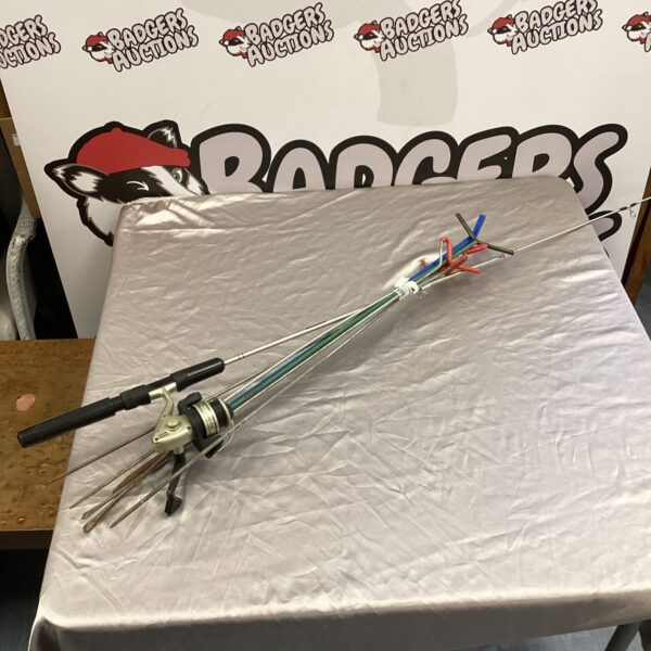 Fishing reel and rods lot for sale, angling equipment.