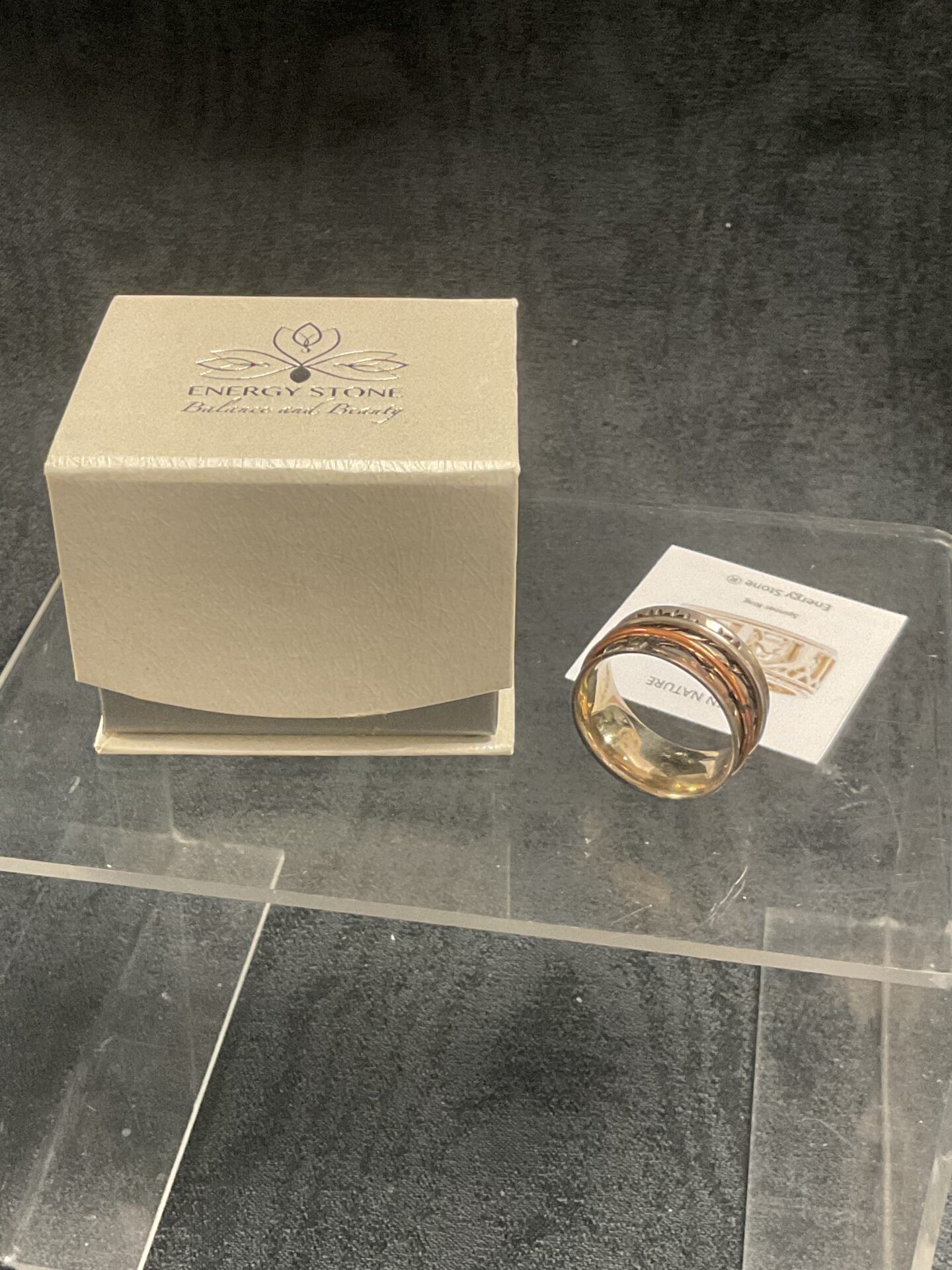 903 Energy Stone Double Tree With spinners 925 Silver Ring Size X
