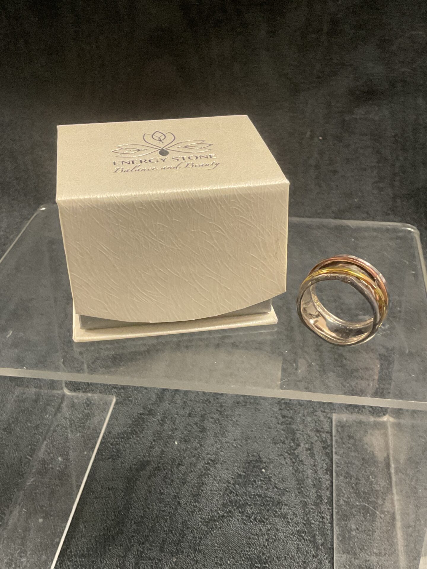 905 Energy Stone Breeze 925 Silver Ring With Two Spinners Size V