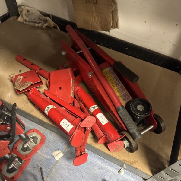 Used trolley jack and axle stands for vehicle maintenance.