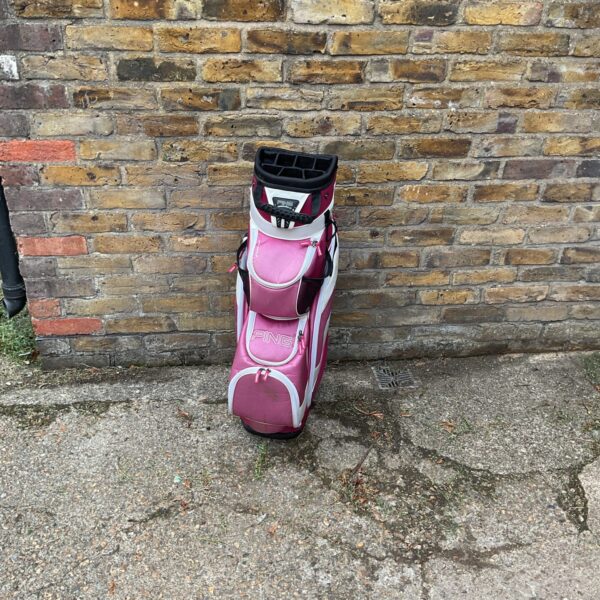 Pink Ping Ladies Golf Tour Bag for sale, showing full exterior view.