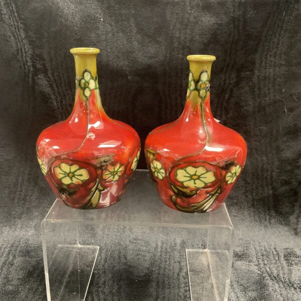 Pair of antique Minton Secessionist vases with red glaze.