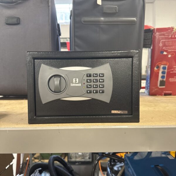 Safewell personal safe with key lock for secure storage.