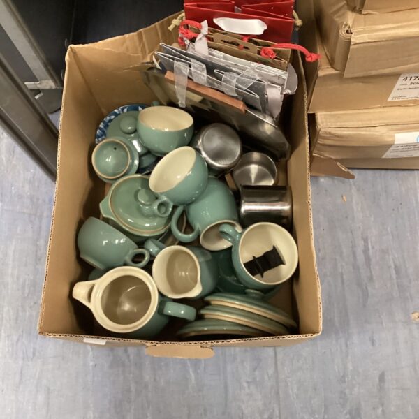 Vintage Denby stoneware bowls, plates and mugs in a muted colour palette.