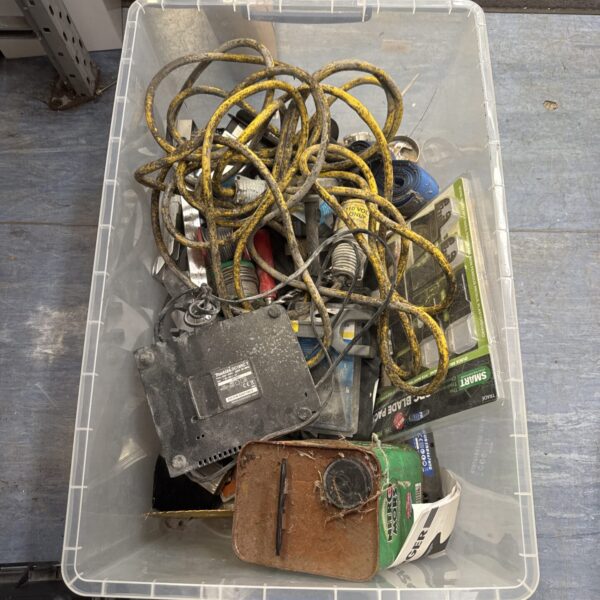 Mixed lot of vintage tools and electrical components.