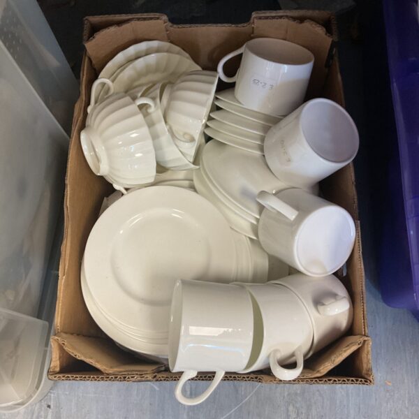 White bone china dinner service lot, vintage porcelain tableware.