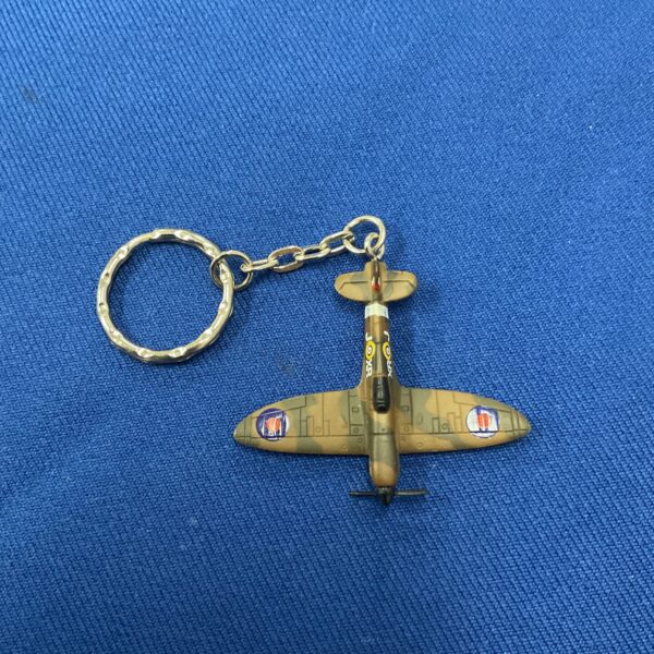 Detailed diecast Spitfire keyring, a classic aviation collectable.