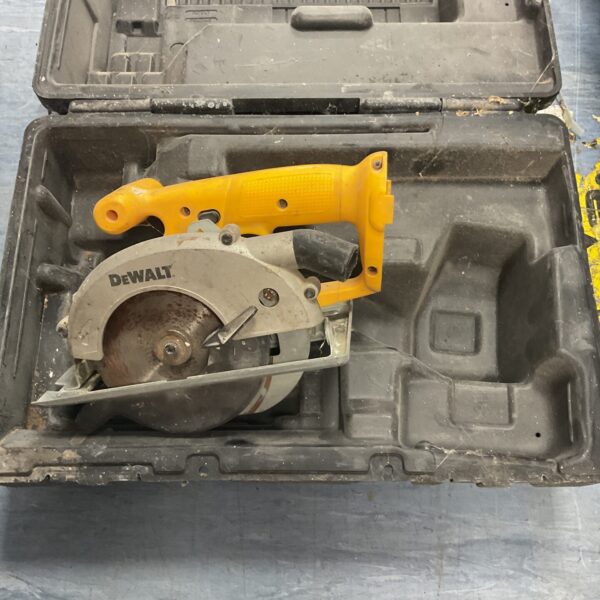 Dewalt cordless circular saw in open case, showing tool.