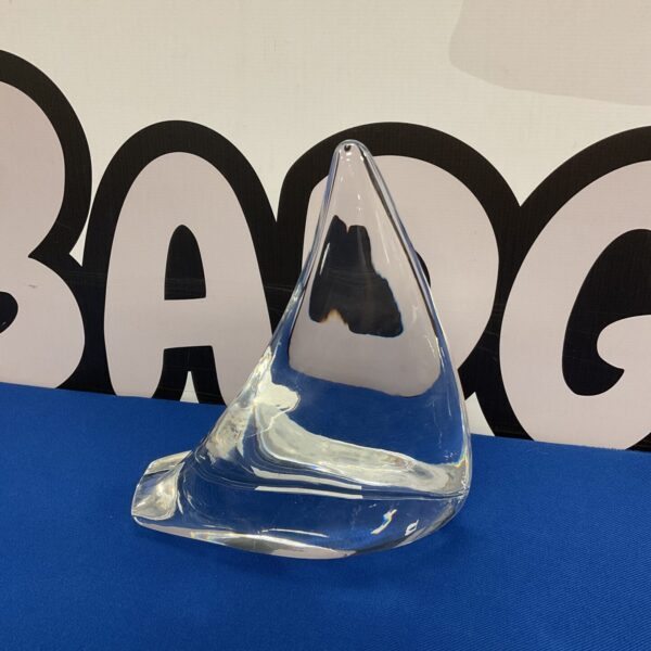 Clear Baccarat crystal boat paperweight, elegant French glass sculpture.