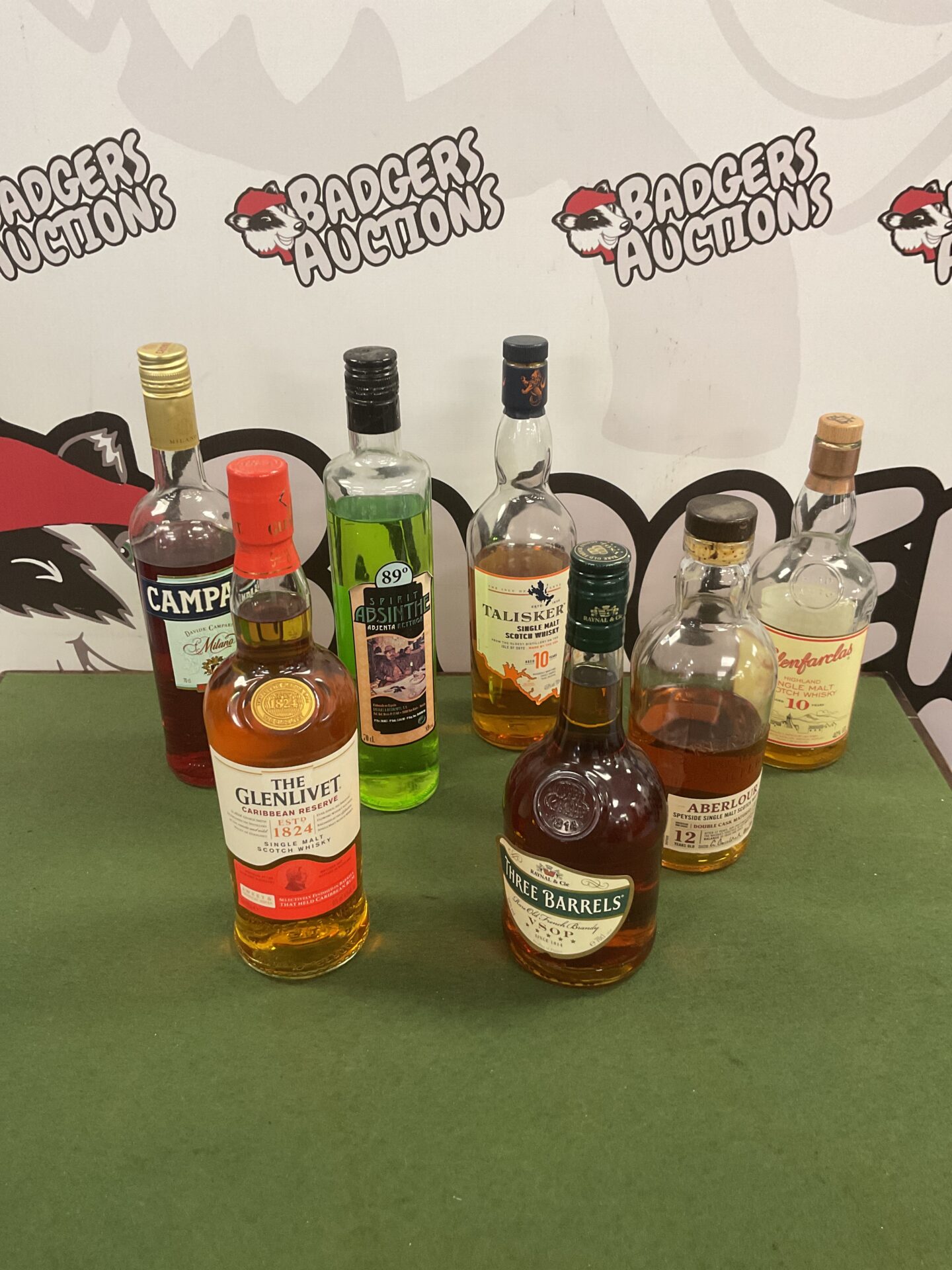 874 box alcohol inc 70cl glenlivet whiskey and 70cl three barrel brandy And assorted part full bottles
