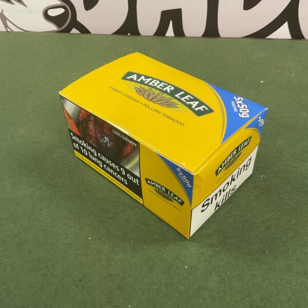 Sealed packs of Amber Leaf rolling tobacco for hand-rolled cigarettes.