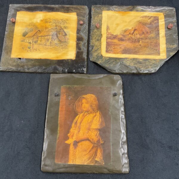Set of three slate decoupage pictures for vintage home decor.