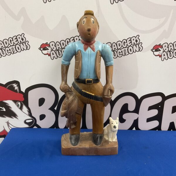 Vintage 20-inch wooden Tin Tin carving with Snowy.