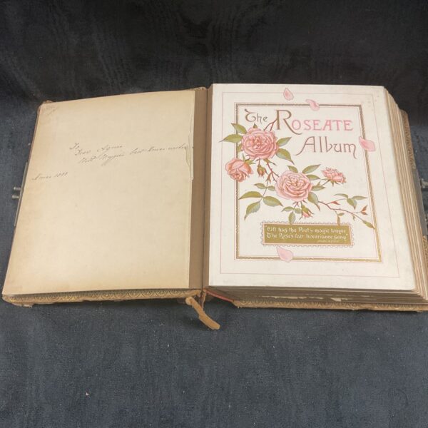 Antique Victorian photograph album cover with rose design.