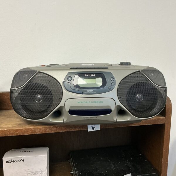 Vintage Philips AZ1207 portable radio cassette recorder in grey.