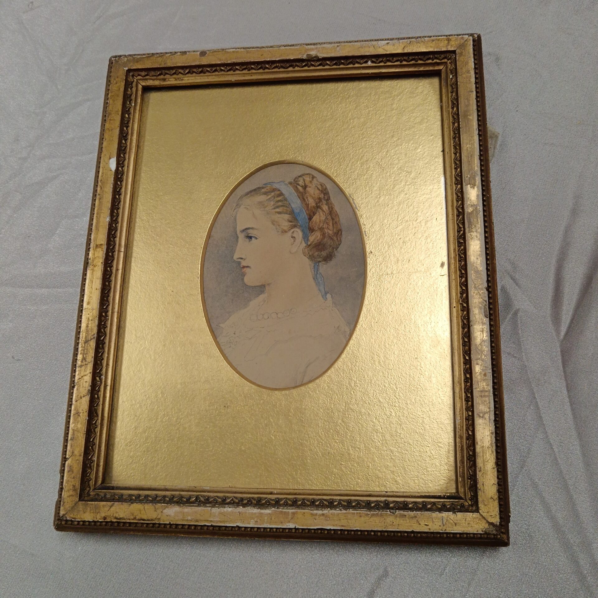 734 19th century watercolour portrait of a young lady