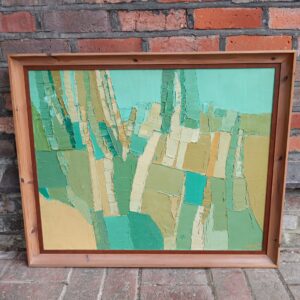 Vibrant abstract landscape painting with textured impasto technique.