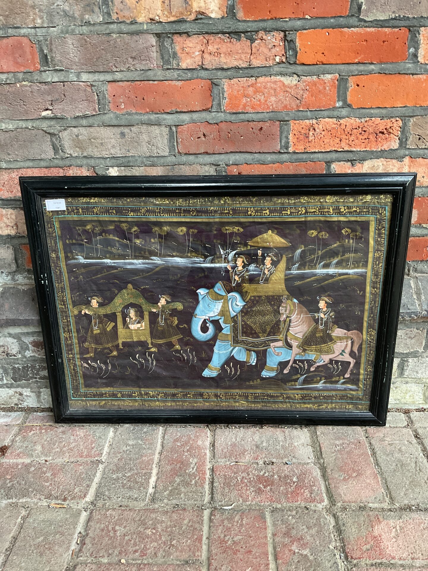106 anglo indian watercolour on textile of a royal procession