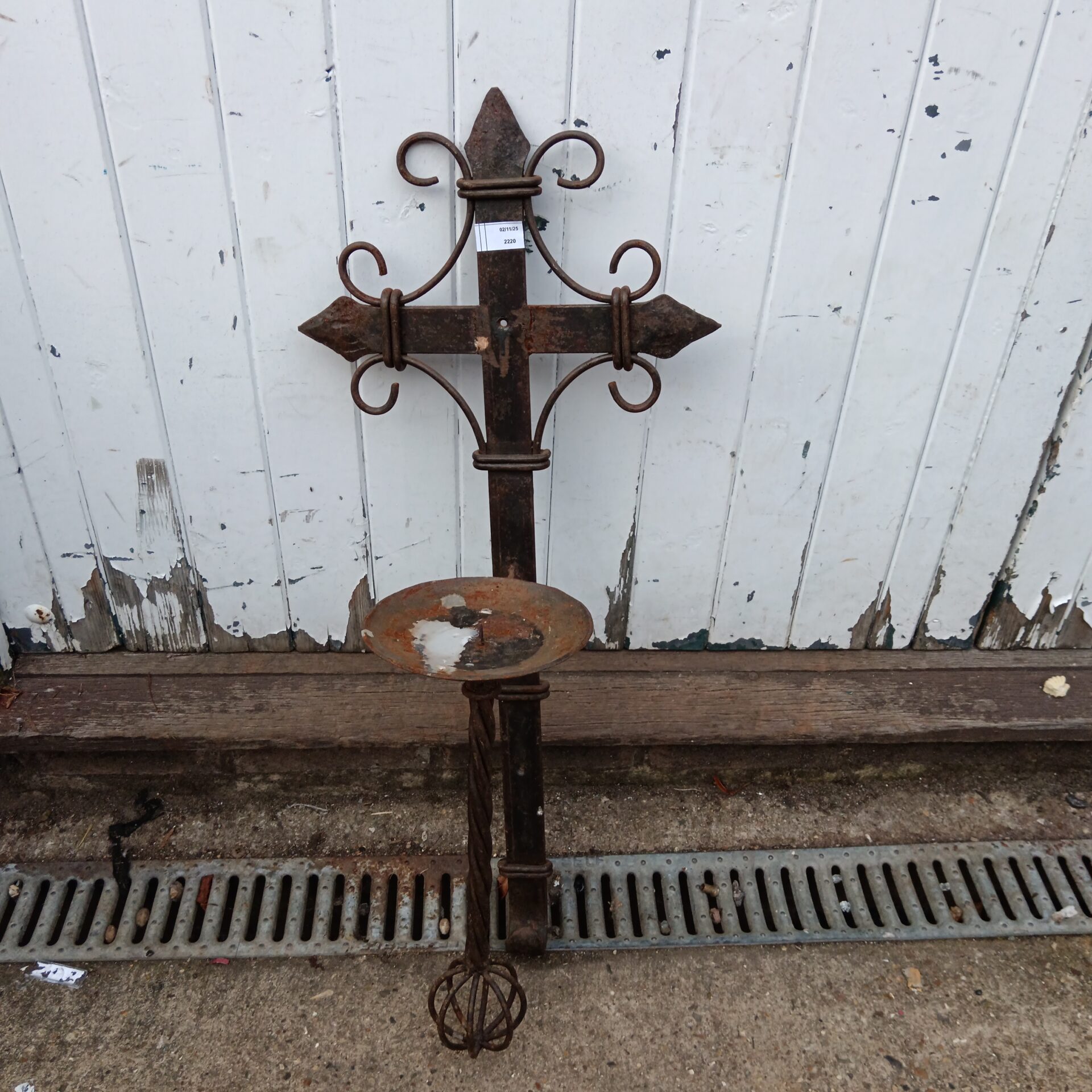 1360 Large iron crucifix candle wall sconce