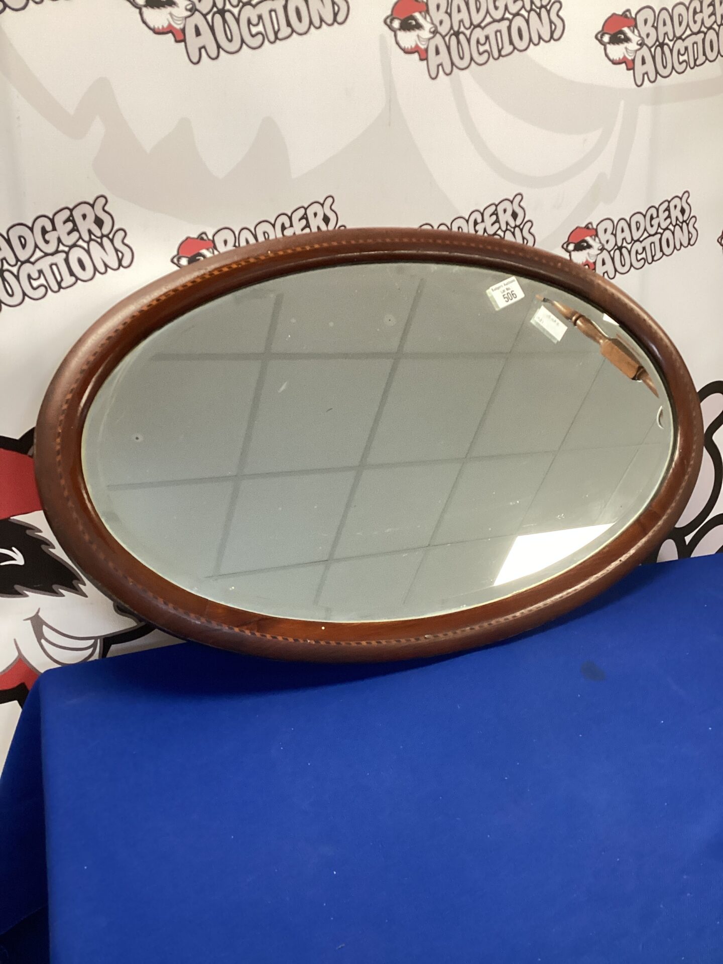 506 Oval inlaid mahogany mirror
