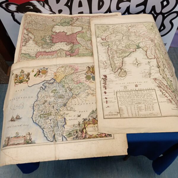Antique world map collection featuring Persia and Cumbria.