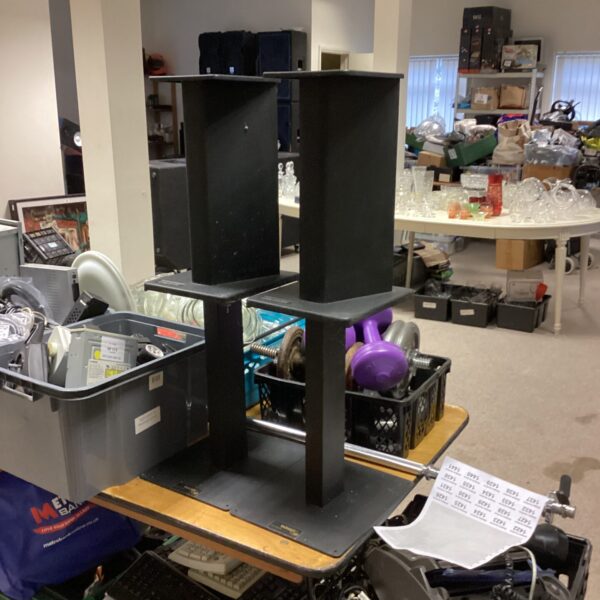 Black speaker stands by Atacama and Target for audio systems.
