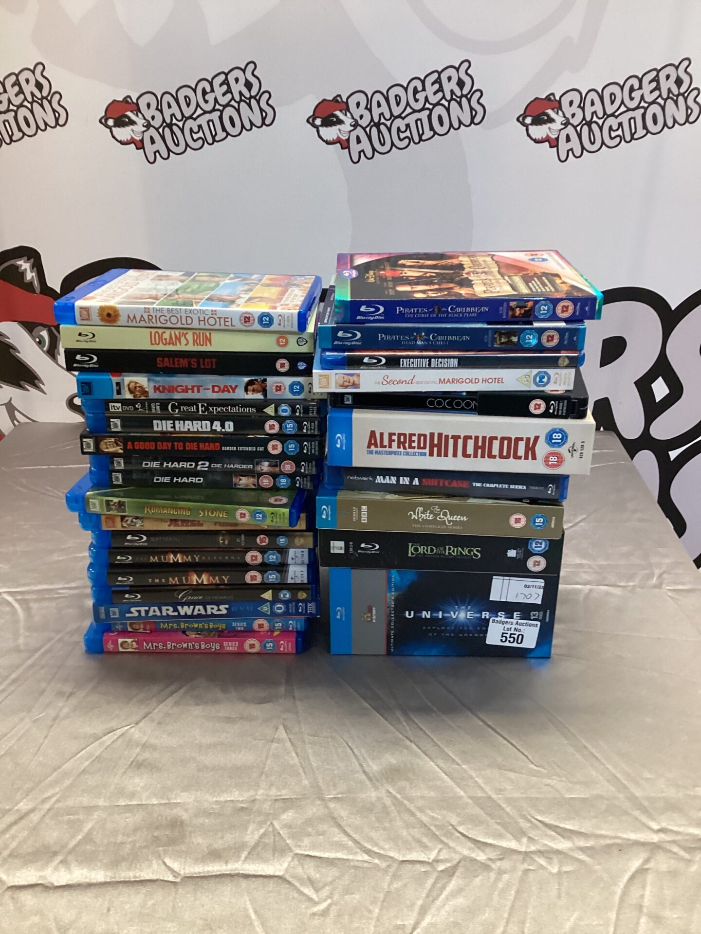 550 Collection of blu-rays inc history channel the universe, lord of the rings trilogy & alfred hitchcock the masterpiece collection