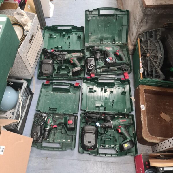 Four Bosch power tools in carrying cases, untested condition.