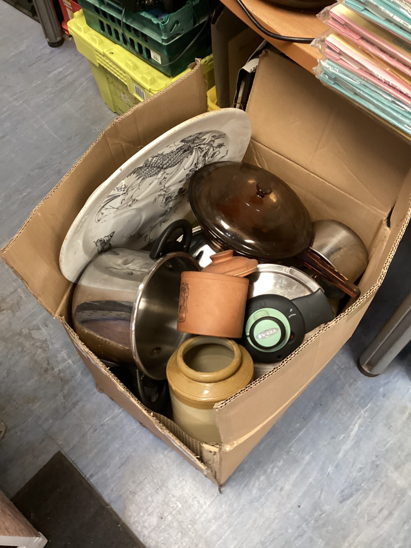 716 large box of cooking pots & pans